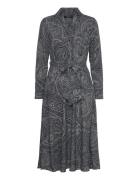 Paisley Crepe Midi Dress Knælang Kjole Navy Lauren Ralph Lauren