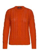 Aran-Knit Cotton-Blend Crewneck Sweater Tops Knitwear Jumpers Orange L...