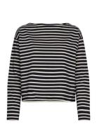 Striped Cotton Jersey Boatneck Top Tops T-shirts & Tops Long-sleeved N...