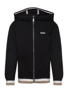 Hooded Cardigan Tops Sweatshirts & Hoodies Hoodies Black BOSS