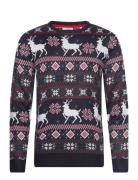 Christmas Knit Tops Knitwear Round Necks Navy Lindbergh