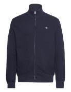 Cotton Textured Zip Cardigan Tops Knitwear Full Zip Jumpers Navy GANT