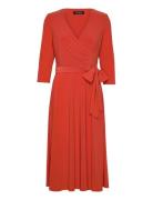 Surplice Jersey Dress Knælang Kjole Orange Lauren Ralph Lauren