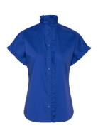 Ruffle-Trim Short-Sleeve Shirt Tops Shirts Short-sleeved Blue Lauren R...