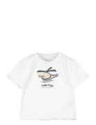 Embossed Cotton T-Shirt Tops T-Kortærmet Skjorte White Mango