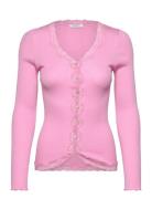 Rwbabette Ls V-Neck Regular Lace Ca Tops Knitwear Cardigans Pink Rosem...