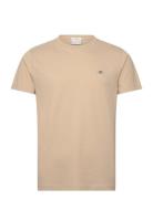 Slim Pique Ss T-Shirt Tops T-Kortærmet Skjorte Beige GANT