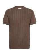 Knitted S/S O-Neck Tee Tops T-Kortærmet Skjorte Brown Lindbergh