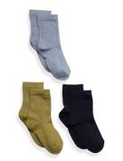 Cotton Rib Socks - 3-Pack Sokker Strømper Blue Mp Denmark