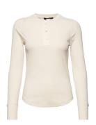 Stretch Cotton Henley Top Tops T-shirts & Tops Long-sleeved Cream Laur...