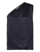 Elle Satin Tank Tops Blouses Sleeveless Navy Ahlvar Gallery