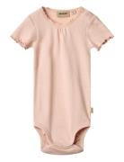 Rib Body S/S Edna Bodies Short-sleeved Pink Wheat