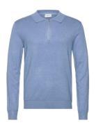 Ecovero L/S Zip Polo Tops Knitwear Long Sleeve Knitted Polos Blue Lind...