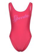 Womens Logo Deep U-Back Sport Swimsuits Pink Speedo