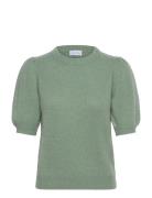 Puff Sleeve T-Shirt Tops Knitwear Jumpers Green Davida Cashmere