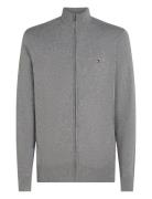 Essential Cotton Zip Thru Tops Knitwear Full Zip Jumpers Grey Tommy Hi...