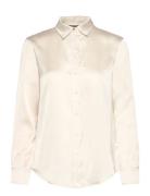 Classic Fit Satin Charmeuse Shirt Designers Shirts Long-sleeved Cream ...