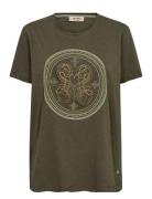 Mmzano O-Ss Embroidery Tee Tops T-shirts & Tops Short-sleeved Green MO...