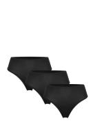 Brief Thong High Cotton 3 Pack G-streng Undertøj Black Lindex