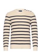 Striped Cotton-Linen Sweater Tops Knitwear Round Necks Cream Polo Ralp...