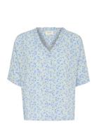 Crtiah Ss Shirt Tops Blouses Short-sleeved Blue Cream