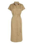 Ess Linen S/S Midi Shirt Dress Knælang Kjole Beige Tommy Hilfiger