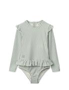 Sille Baby Seersucker Swimsuit Badedragt Badetøj Green Liewood