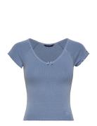 Tjw Slim Vneck Gmd Rib Ss Tops T-shirts & Tops Short-sleeved Blue Tomm...