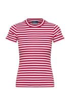 Striped Ribbed Cotton Crewneck Tee Tops T-shirts & Tops Short-sleeved ...