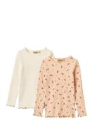 2 Rib T-Shirts L/S Ida Tops T-shirts Long-sleeved T-Skjorte Pink Wheat