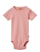 Rib Body S/S Lace Elisa Bodies Short-sleeved Pink Wheat