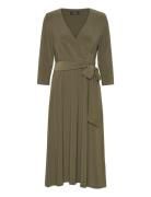 Surplice Jersey Dress Knælang Kjole Green Lauren Ralph Lauren