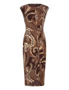 Paisley Stretch Jersey Tie-Front Dress Knælang Kjole Brown Lauren Ralp...