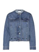 Collarless Denim Jacket Jakke Denimjakke Blue Gina Tricot