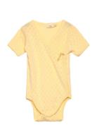 Pointelle Heart Crossover Body Ss Bodies Short-sleeved Yellow Copenhag...