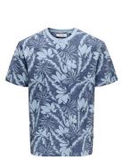 Onsperry Life Reg Leaf Aop Ss Tee Noos Tops T-Kortærmet Skjorte Blue O...