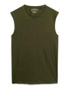 Raw Edge Slub Tank Tops T-shirts Sleeveless Green Superdry