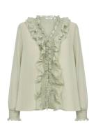 Cremery Blouse Tops Blouses Long-sleeved Green Cream