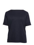 Stretch Cotton Boatneck Top Tops T-shirts & Tops Short-sleeved Blue La...