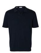 Slhmattis Ss Linen Blend Open Polo Noos Tops Polos Short-sleeved Navy ...