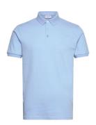 Structured Polo Shirt S/S Tops Polos Short-sleeved Blue Lindbergh