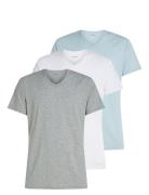 S/S V Neck 3Pk Tops T-Kortærmet Skjorte Grey Calvin Klein