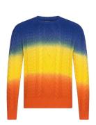 Dip-Dyed Aran-Knit Cotton Sweater Designers Knitwear Round Necks Multi...