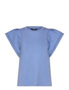 Jersey Flutter-Sleeve Tee Tops T-shirts & Tops Short-sleeved Blue Laur...