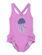 Swimsuit W. Application Badedragt Badetøj Purple Color Kids