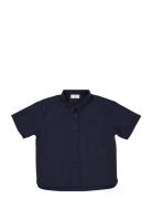 Poplin Ss Shirt Tops Shirts Short-sleeved Shirts Navy Copenhagen Color...