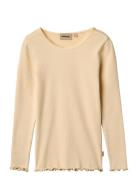 Rib T-Shirt Lace Ls Tops T-shirts Long-sleeved T-Skjorte Yellow Wheat