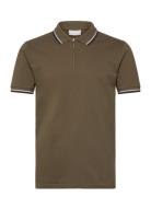 Polo Pique W. Zip Tops Polos Short-sleeved Khaki Green Lindbergh
