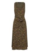Floral Belted Crepe Sleeveless Dress Knælang Kjole Green Lauren Ralph ...