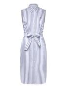 Belted Striped Oxford Shirtdress Knælang Kjole Blue Polo Ralph Lauren